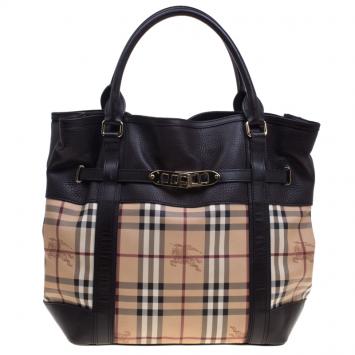 Pre Owned Burberry Beige/Brown Haymarket Check Canvas Medium Golderton Tote