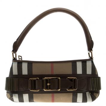 Pre Owned Burberry Brown Vintage House Check Fabric Small Cartridge Sling Bag