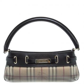 Pre Owned Burberry Dark Brown Ombre Haymarket Check PVC Shoulder Bag
