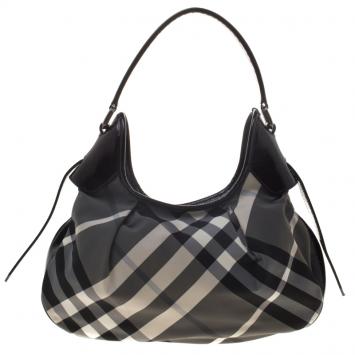 Pre Owned Burberry Black Beat Check Nylon Shoulder Bag