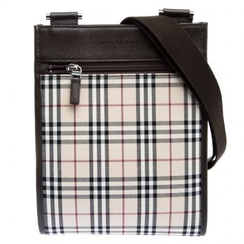 Pre Owned Burberry Brown/Beige House Check Fabric Crossbody Bag