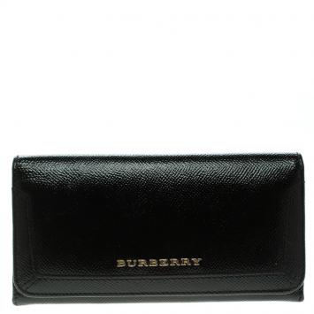 Pre Owned Burberry Black Patent Leather London Continental Wallet