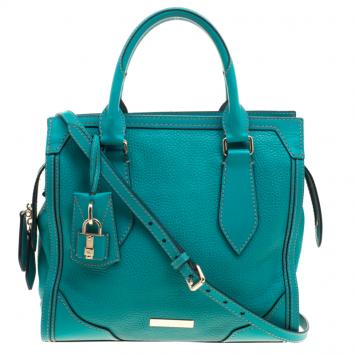 Pre Owned Burberry Turquoise Leather Padlock Tote