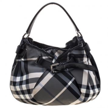 Pre Owned Burberry Black Beat Check Nylon Hobo