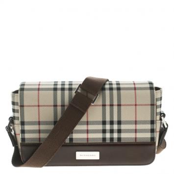 Pre Owned Burberry Brown House Check Crossbody Bag