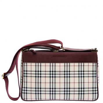 Pre Owned Burberry Burgundy House Check Shoulder Bag