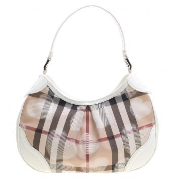 Pre Owned Burberry White Nova Check PVC Limited Edition Heart Hobo