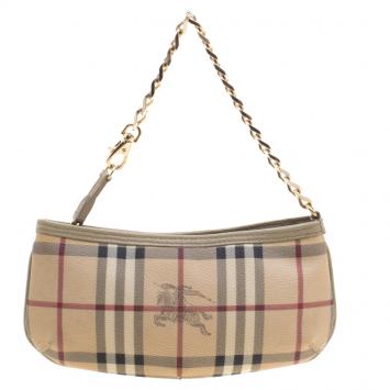 Pre Owned Burberry Beige Haymarket Check Clara Pochette