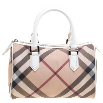 Pre Owned Burberry White Nova Check PVC Chester Boston Bag