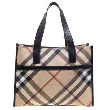 Pre Owned Burberry Black Nova Check PVC Tote