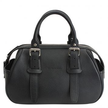 Pre Owned Burberry Black Pebbled Leather Satchel Bag