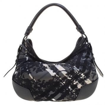 Pre Owned Burberry Black Beat Check Nylon Hobo