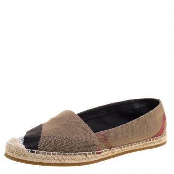 Pre Owned Burberry Brown Checkered Canvas Hodgeson Flat Espadrilles Size 37.5