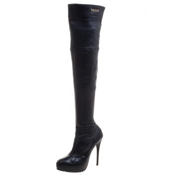 Pre Owned Burberry Prorsum Black Leather Knee High Boots Size 37.5