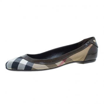 Pre Owned Burberry Novacheck Canvas Ballet Flats Size 38