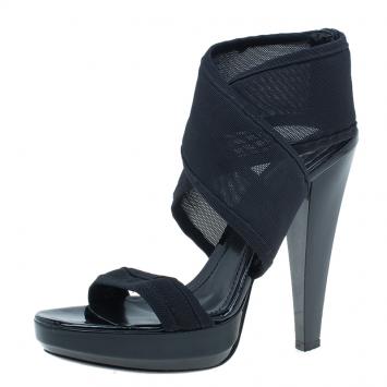 Pre Owned Burberry Black Leather Criss Cross Sandals Size 37