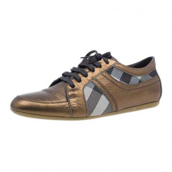 Pre Owned Burberry Metallic Leather and Novacheck Canvas Sneakers Size 37