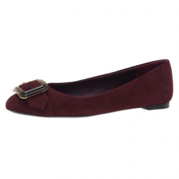 Pre Owned Burberry Burgundy Suede Keswick Buckle Ballet Flats Size 38
