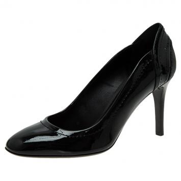 Pre Owned Burberry Black Patent and Check Canvas Pumps Size 35