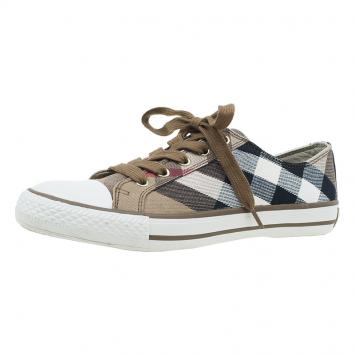 Pre Owned Burberry Beige Novacheck Canvas and Leather Sneakers Size 38