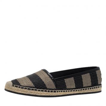 Pre Owned Burberry Two Tone Striped Raffia Hodgeson Espadrilles Size 38.5