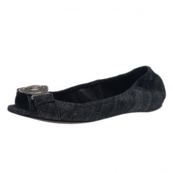 Pre Owned Burberry Grainy Denim Ballet Flats Size 37