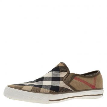Pre Owned Burberry Beige Novacheck Canvas Slip On Sneakers Size 39