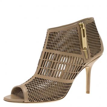 Pre Owned Burberry Beige Cutout Leather Baynton Open Toe Ankle Boots Size 38.5