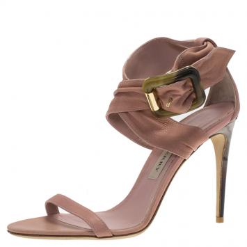 Pre Owned Burberry Blush Pink Leather Marham Buckle Sandals Size 37.5