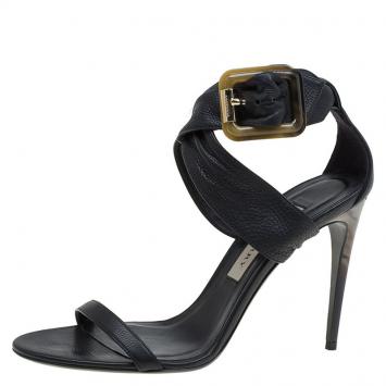 Pre Owned Burberry Black Leather Marham Buckle Sandals Size 39