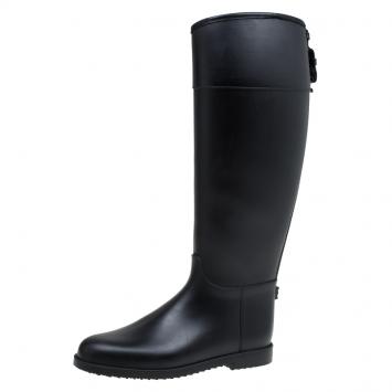 Pre Owned Burberry Black Rubber Rain Boots Size 38