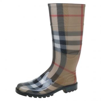 Pre Owned Burberry Beige Nova Check 'House Check' Rain Boots Size 36