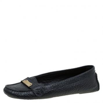 Pre Owned Burberry Black Grain Leather Signature Loafers Size 39