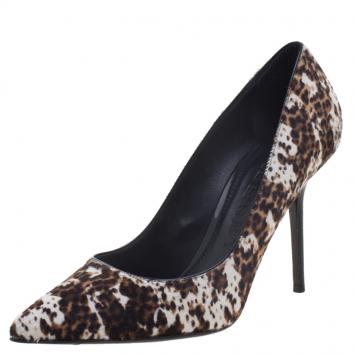 Pre Owned Burberry Leopard Print Pony Hair Collins Pointed Toe Pumps Size 39