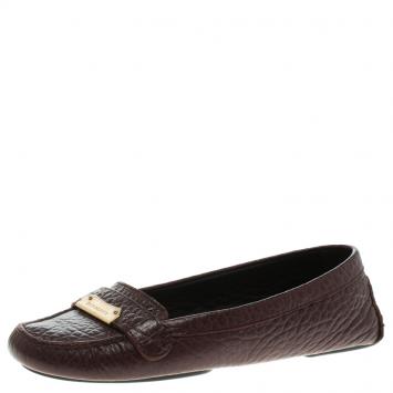 Pre Owned Burberry Burgundy Leather Signature Loafers Size 38
