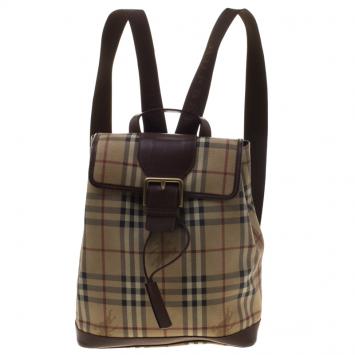 Pre Owned Burberry Beige/Brown Haymarket Check Backpack