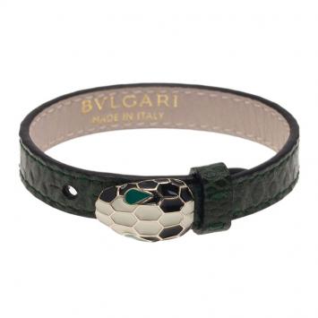 Pre Owned Bvlgari Serpenti Green Karung Leather Bracelet