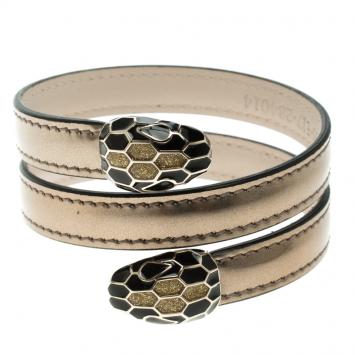 Pre Owned Bvlgari Serpenti Forever Antique Bronze Leather Multi-coiled Rigid Bracelet 