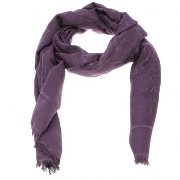 Pre Owned Bvlgari Purple Tonal Woven Silk Logomania Stole