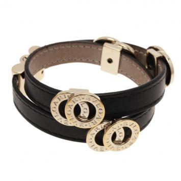 Pre Owned Bvlgari Bvlgari Leather Double Coiled Black Bracelet
