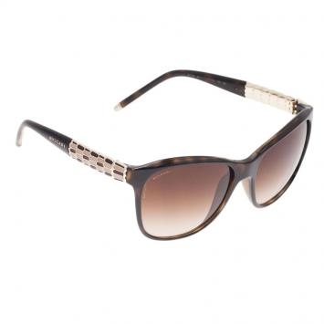 Pre Owned Bvlgari Dark Brown 8104 Ruffle Cat Eye Sunglasses