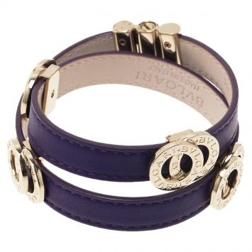 Pre Owned Bvlgari Bvlgari Calfskin Leather Double Coiled Purple Bracelet