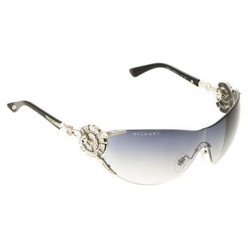 Pre Owned Bvlgari Silver 6039B Shield Sunglasses 