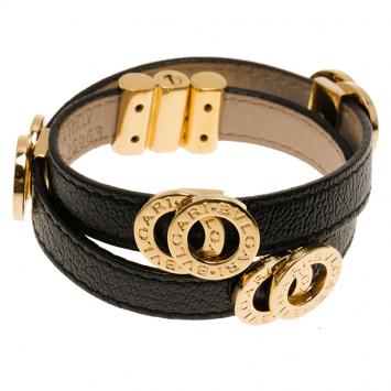 مملوكة مسبقًا Bvlgari Calfskin Leather Double Coiled Black Bracelet