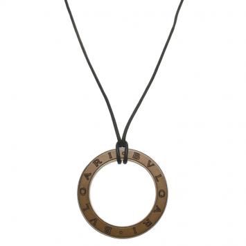 Pre Owned Bvlgari Cotton Cord Brown Leather Silver Pendant Necklace