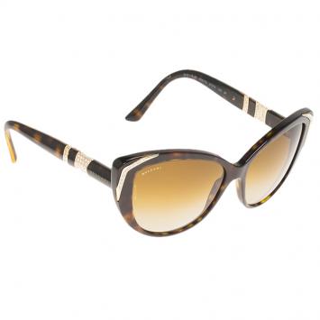 Pre Owned Bvlgari Tortoise Frame BV8151 Crystal Embellished Cat Eye Sunglasses