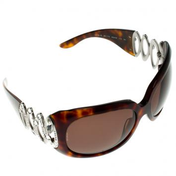 Pre Owned Bvlgari Brown Tortoise 8016-B Embellished Oversized Sunglasses