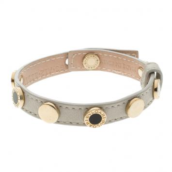 Pre Owned Bvlgari Gold Plated Studs & Cream Leather Bracelet