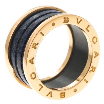 Pre Owned Bvlgari B.Zero1 Blue Marble 18k Rose Gold Band Ring Size 57