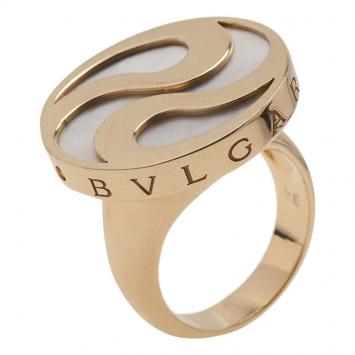 Pre Owned Bvlgari Optical Illusion Mother of Pearl Gold Ring Size 54